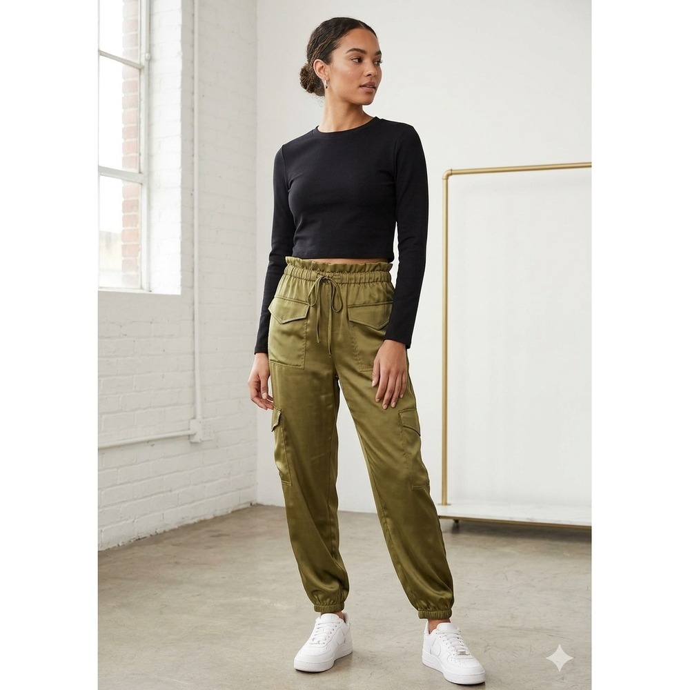 Banana Republic Satin Cargo Joggers Womens M Olive Green NWT
